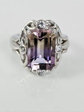 Vintage Natural Ametrine & White Topaz Ring Sterling Silver Size 6!
